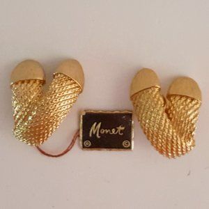 Vintage MONET Signed Textured Gold Tone Earrings Clip-on